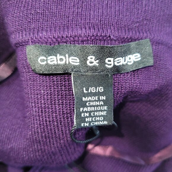 Cable & Gauge Sweater Women L Purple Off- Shoulder Wide Collar Scalloped Hem New - Picture 7 of 13